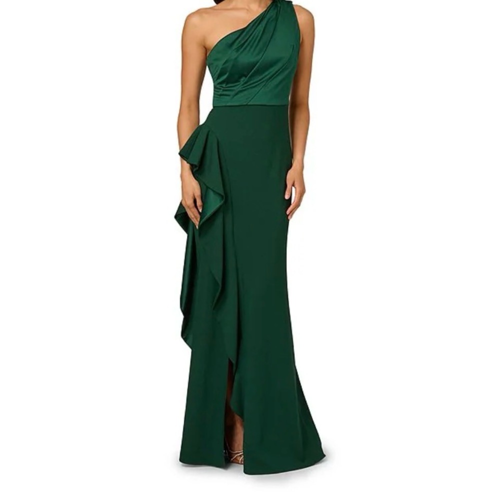 Adrianna Papell One-Shoulder Dark Green Dress